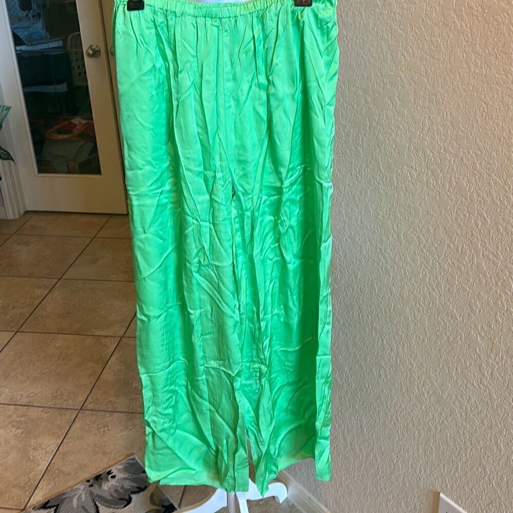Pippa Women’s Size M Kimberly Wide Leg Baggy Pants Lime Green Pull On New